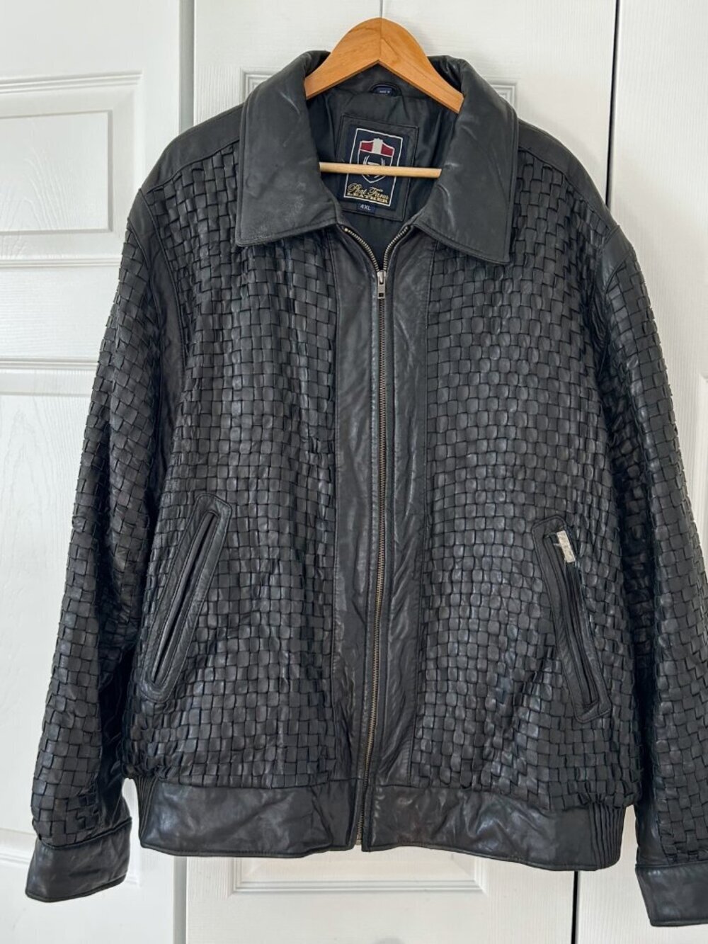 Phat Farm Woven Leather Jacket Mens 4XL Black Full Zip Hip Hop Streetwear